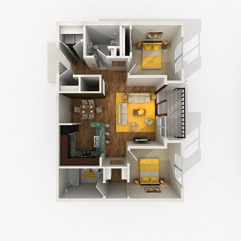 Floor plan for 2 beds, 2 baths, 1106 sqft